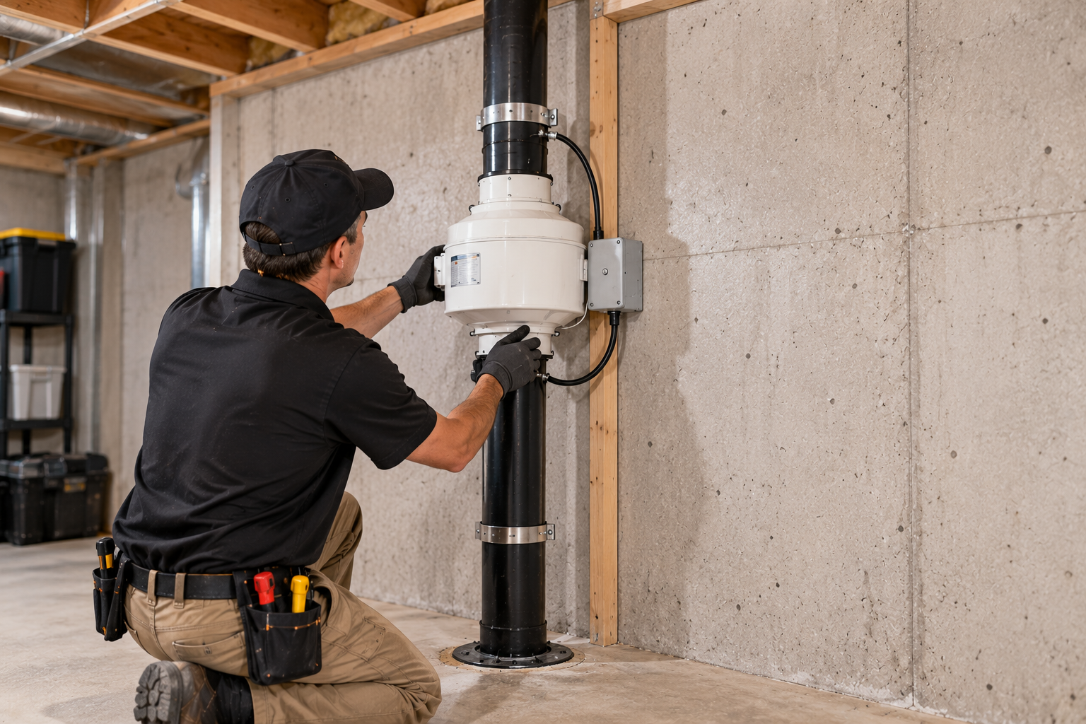 Installation professionnelle d’un système d’atténuation du radon
