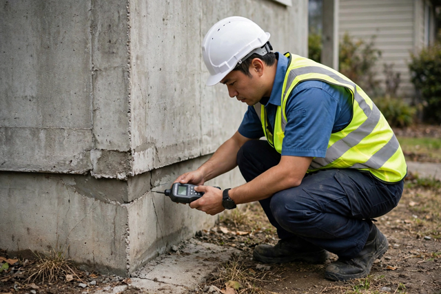 Inspection des fondations — contrôle d'humidité des murs de béton extérieurs